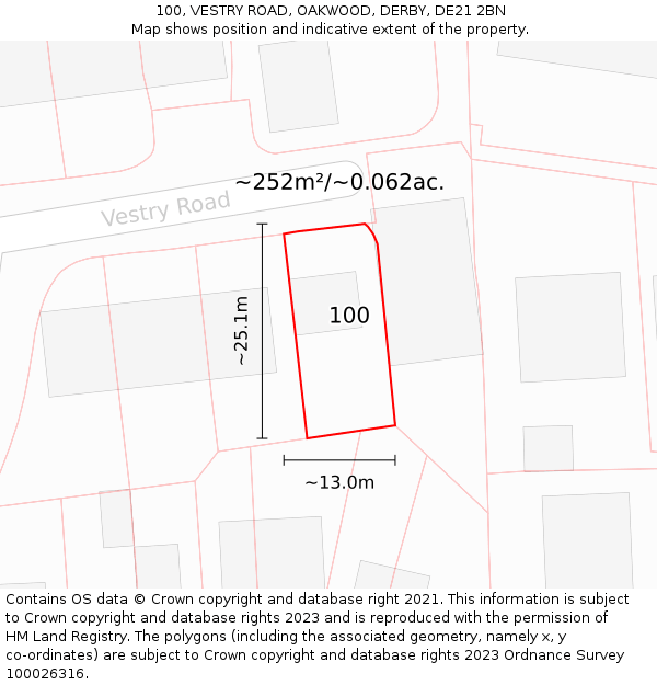 100, VESTRY ROAD, OAKWOOD, DERBY, DE21 2BN: Plot and title map