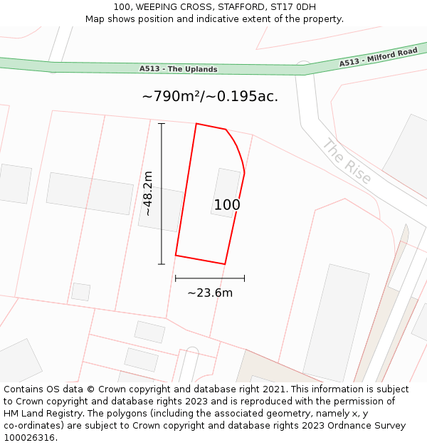 100, WEEPING CROSS, STAFFORD, ST17 0DH: Plot and title map