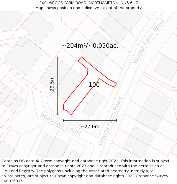 100, WEGGS FARM ROAD, NORTHAMPTON, NN5 6HZ: Plot and title map