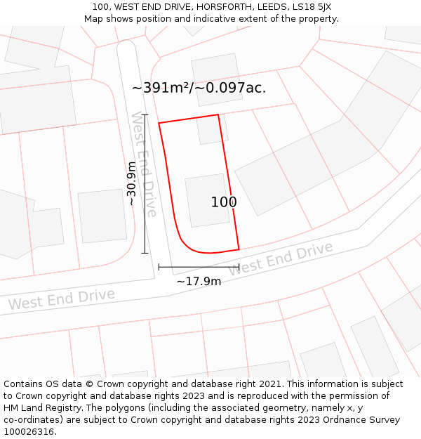 100, WEST END DRIVE, HORSFORTH, LEEDS, LS18 5JX: Plot and title map
