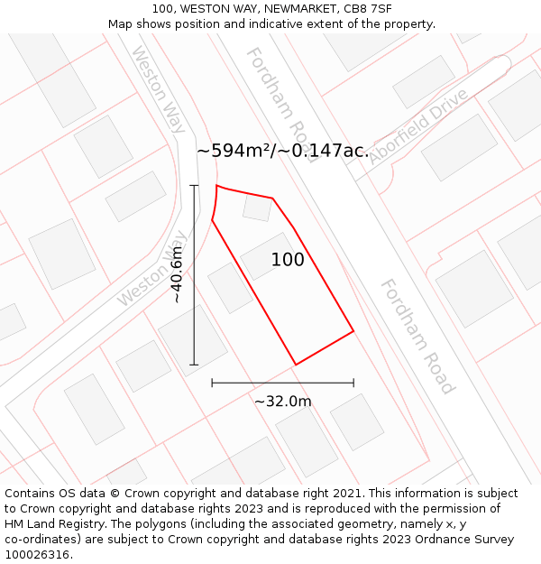 100, WESTON WAY, NEWMARKET, CB8 7SF: Plot and title map