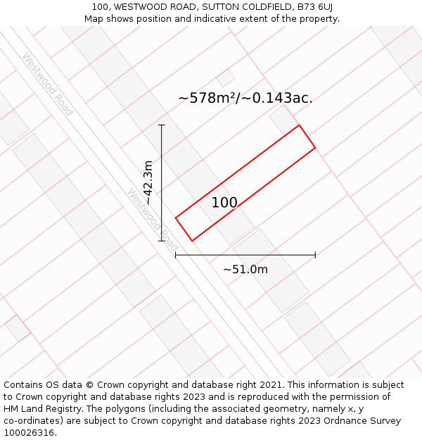 100, WESTWOOD ROAD, SUTTON COLDFIELD, B73 6UJ: Plot and title map
