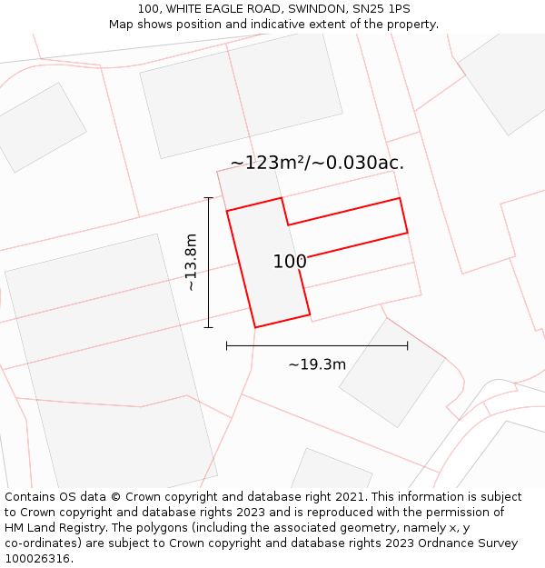 100, WHITE EAGLE ROAD, SWINDON, SN25 1PS: Plot and title map