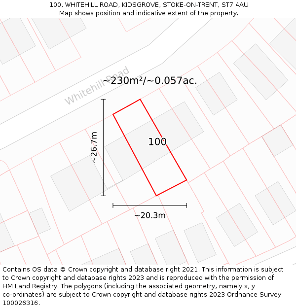 100, WHITEHILL ROAD, KIDSGROVE, STOKE-ON-TRENT, ST7 4AU: Plot and title map