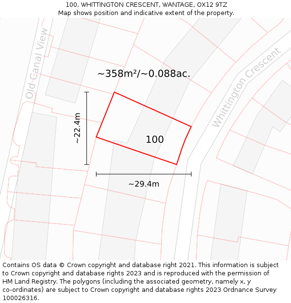 100, WHITTINGTON CRESCENT, WANTAGE, OX12 9TZ: Plot and title map