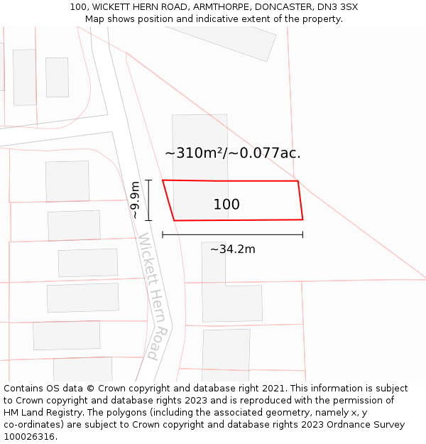 100, WICKETT HERN ROAD, ARMTHORPE, DONCASTER, DN3 3SX: Plot and title map