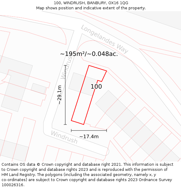 100, WINDRUSH, BANBURY, OX16 1QG: Plot and title map