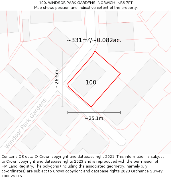100, WINDSOR PARK GARDENS, NORWICH, NR6 7PT: Plot and title map