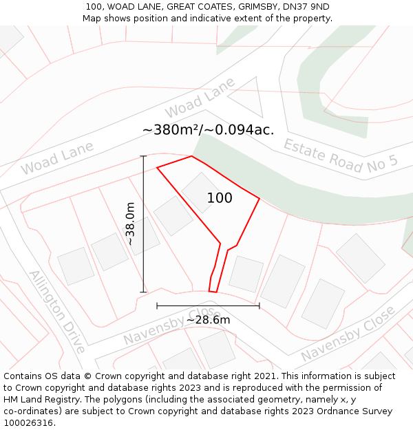100, WOAD LANE, GREAT COATES, GRIMSBY, DN37 9ND: Plot and title map