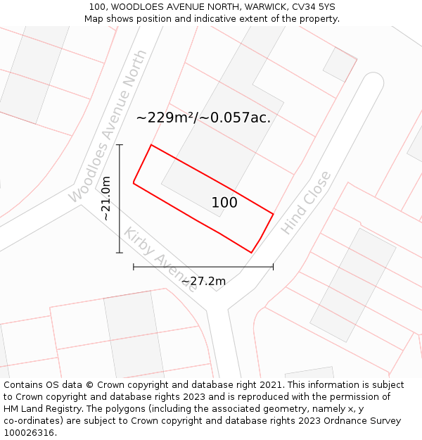 100, WOODLOES AVENUE NORTH, WARWICK, CV34 5YS: Plot and title map