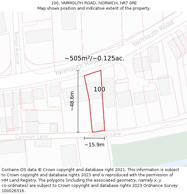 100, YARMOUTH ROAD, NORWICH, NR7 0RE: Plot and title map