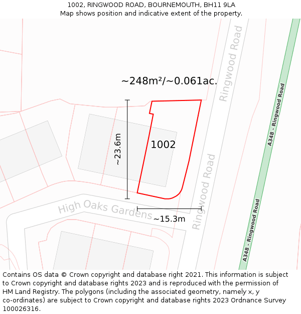 1002, RINGWOOD ROAD, BOURNEMOUTH, BH11 9LA: Plot and title map