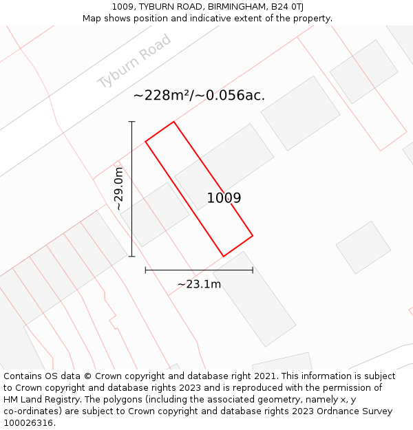 1009, TYBURN ROAD, BIRMINGHAM, B24 0TJ: Plot and title map