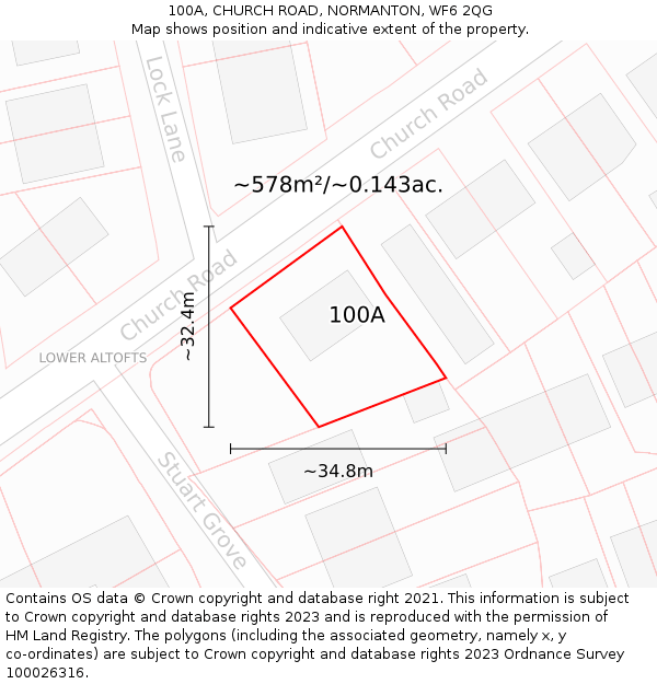 100A, CHURCH ROAD, NORMANTON, WF6 2QG: Plot and title map