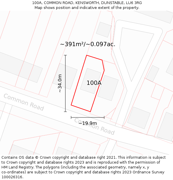 100A, COMMON ROAD, KENSWORTH, DUNSTABLE, LU6 3RG: Plot and title map