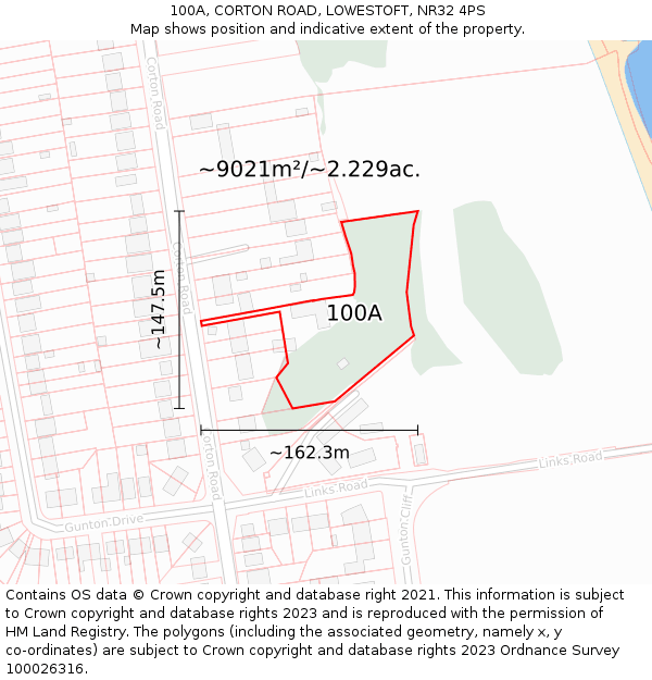 100A, CORTON ROAD, LOWESTOFT, NR32 4PS: Plot and title map
