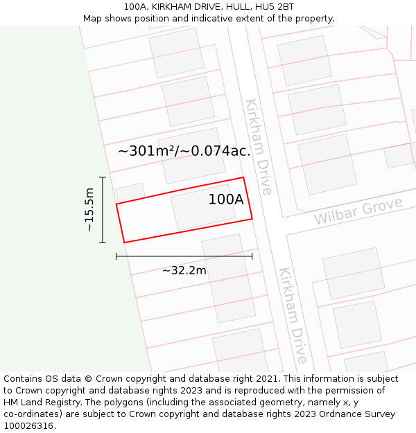 100A, KIRKHAM DRIVE, HULL, HU5 2BT: Plot and title map