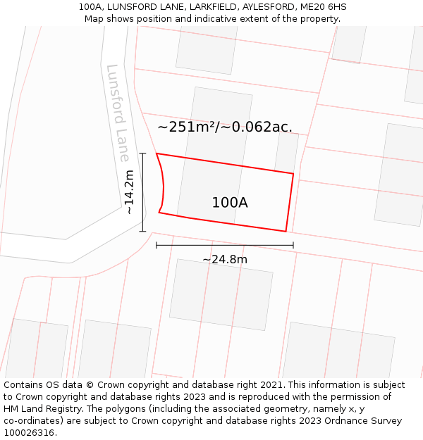 100A, LUNSFORD LANE, LARKFIELD, AYLESFORD, ME20 6HS: Plot and title map