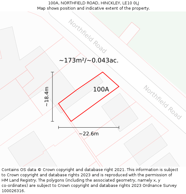 100A, NORTHFIELD ROAD, HINCKLEY, LE10 0LJ: Plot and title map