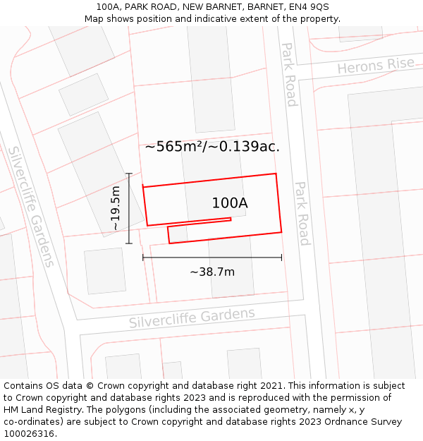 100A, PARK ROAD, NEW BARNET, BARNET, EN4 9QS: Plot and title map