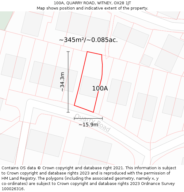100A, QUARRY ROAD, WITNEY, OX28 1JT: Plot and title map