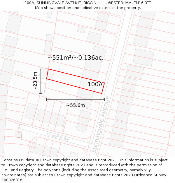 100A, SUNNINGVALE AVENUE, BIGGIN HILL, WESTERHAM, TN16 3TT: Plot and title map