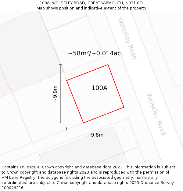 100A, WOLSELEY ROAD, GREAT YARMOUTH, NR31 0EL: Plot and title map