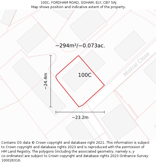 100C, FORDHAM ROAD, SOHAM, ELY, CB7 5AJ: Plot and title map