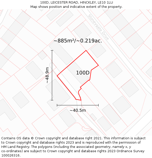 100D, LEICESTER ROAD, HINCKLEY, LE10 1LU: Plot and title map