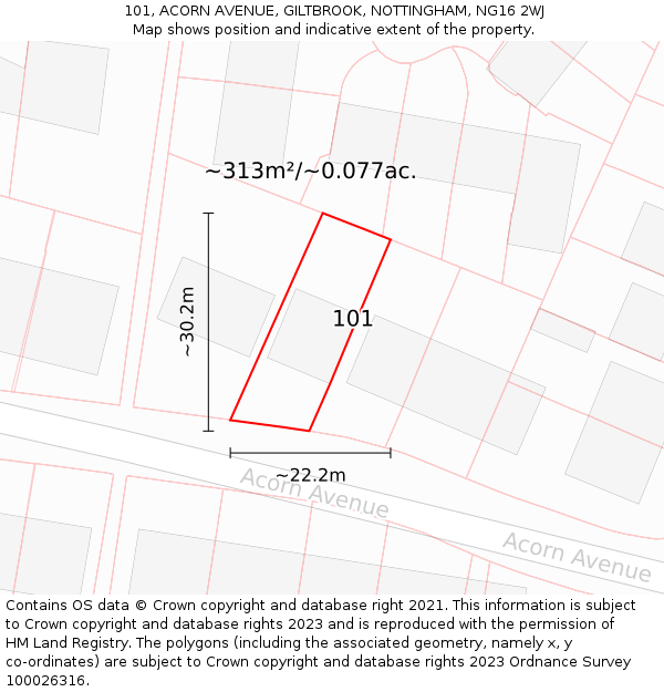101, ACORN AVENUE, GILTBROOK, NOTTINGHAM, NG16 2WJ: Plot and title map
