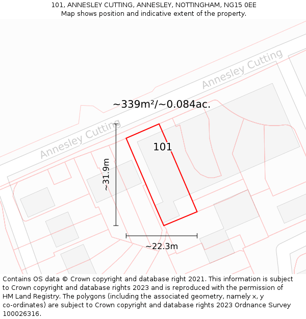 101, ANNESLEY CUTTING, ANNESLEY, NOTTINGHAM, NG15 0EE: Plot and title map