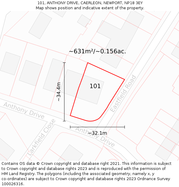 101, ANTHONY DRIVE, CAERLEON, NEWPORT, NP18 3EY: Plot and title map