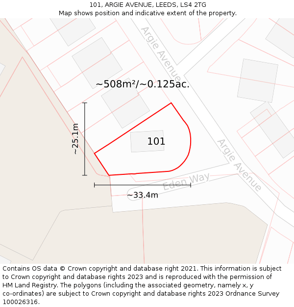 101, ARGIE AVENUE, LEEDS, LS4 2TG: Plot and title map