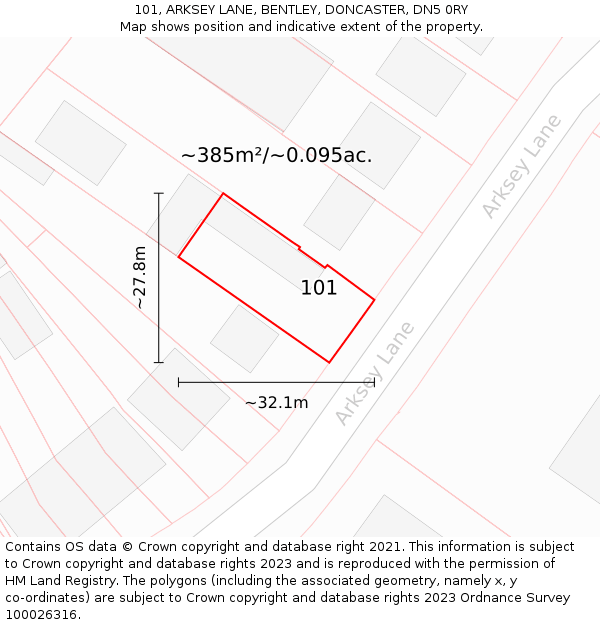 101, ARKSEY LANE, BENTLEY, DONCASTER, DN5 0RY: Plot and title map