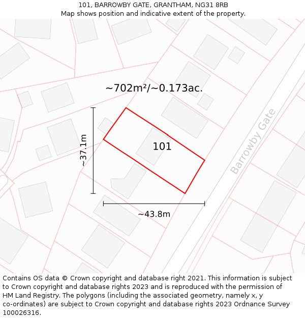 101, BARROWBY GATE, GRANTHAM, NG31 8RB: Plot and title map
