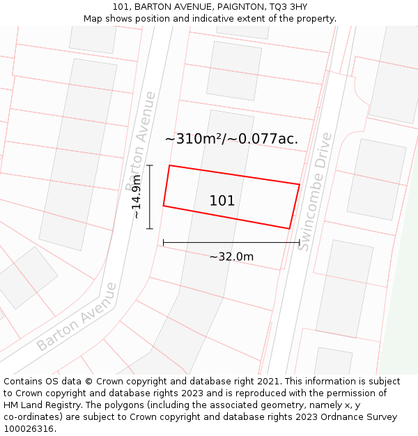 101, BARTON AVENUE, PAIGNTON, TQ3 3HY: Plot and title map