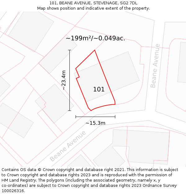 101, BEANE AVENUE, STEVENAGE, SG2 7DL: Plot and title map
