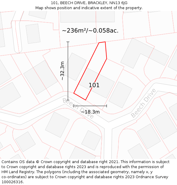 101, BEECH DRIVE, BRACKLEY, NN13 6JG: Plot and title map