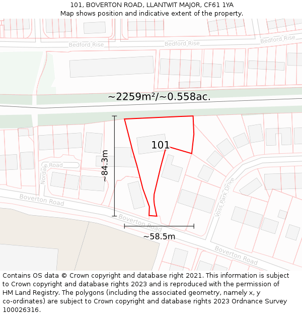 101, BOVERTON ROAD, LLANTWIT MAJOR, CF61 1YA: Plot and title map