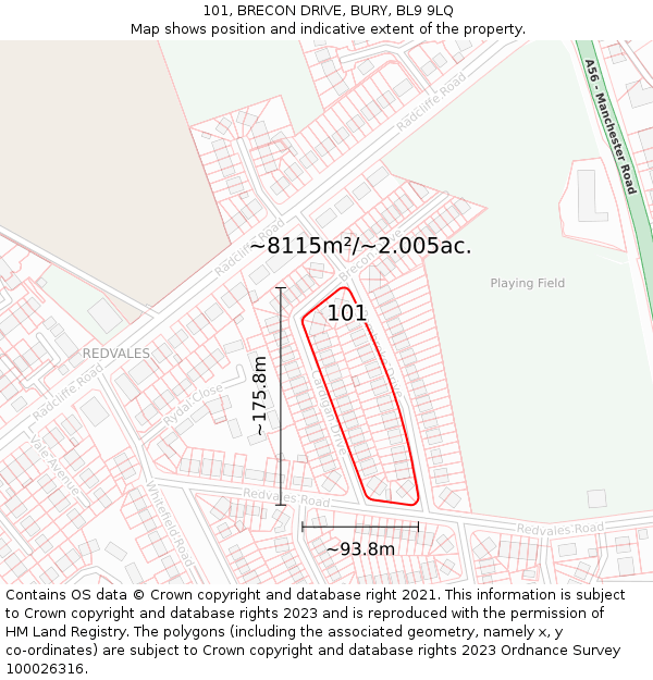 101, BRECON DRIVE, BURY, BL9 9LQ: Plot and title map
