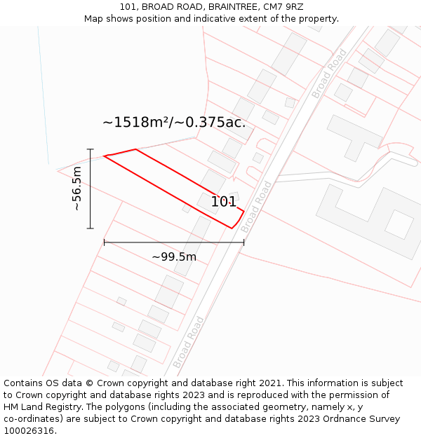 101, BROAD ROAD, BRAINTREE, CM7 9RZ: Plot and title map