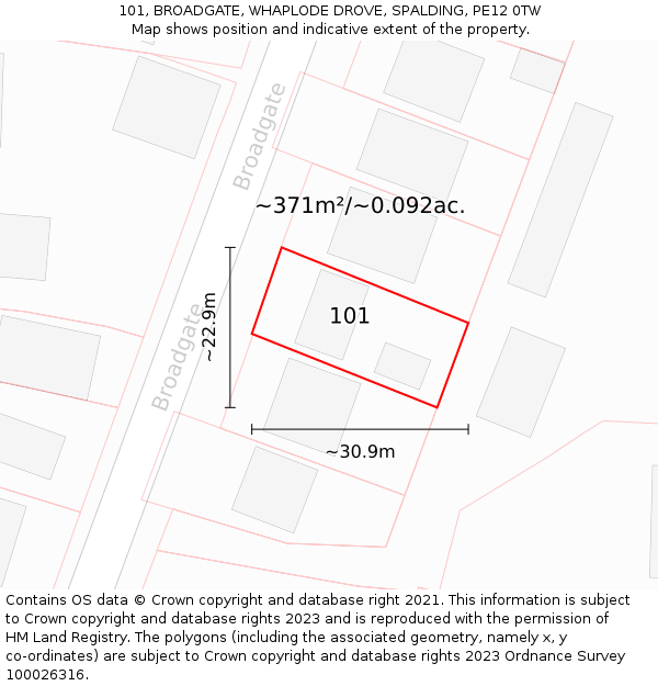 101, BROADGATE, WHAPLODE DROVE, SPALDING, PE12 0TW: Plot and title map