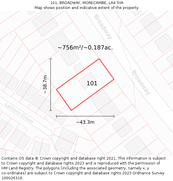 101, BROADWAY, MORECAMBE, LA4 5YA: Plot and title map