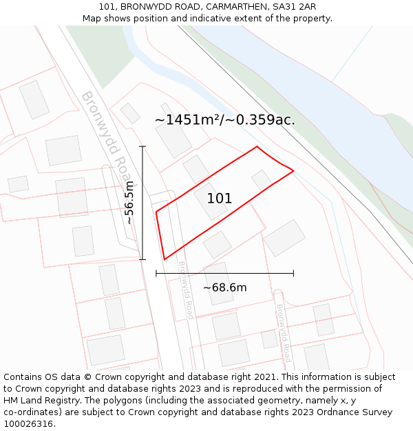 101, BRONWYDD ROAD, CARMARTHEN, SA31 2AR: Plot and title map