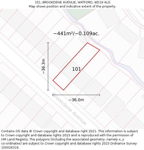 101, BROOKDENE AVENUE, WATFORD, WD19 4LG: Plot and title map
