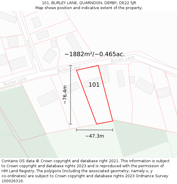 101, BURLEY LANE, QUARNDON, DERBY, DE22 5JR: Plot and title map