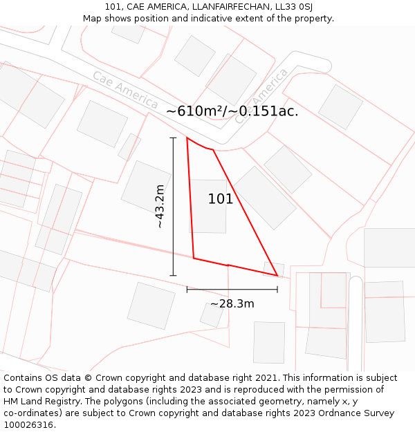 101, CAE AMERICA, LLANFAIRFECHAN, LL33 0SJ: Plot and title map