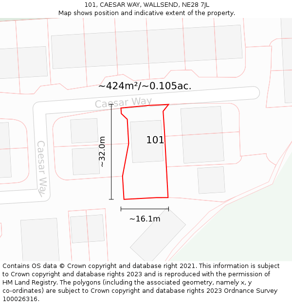 101, CAESAR WAY, WALLSEND, NE28 7JL: Plot and title map