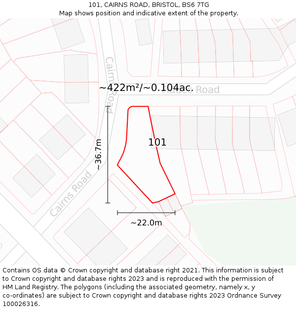 101, CAIRNS ROAD, BRISTOL, BS6 7TG: Plot and title map