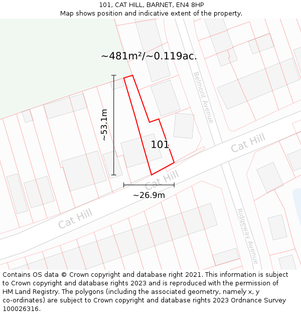 101, CAT HILL, BARNET, EN4 8HP: Plot and title map